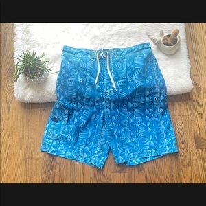 Paradise Collection Mens XL Swim Trunks Blue Board Shorts EUC 36 X 9 Hawaiian
